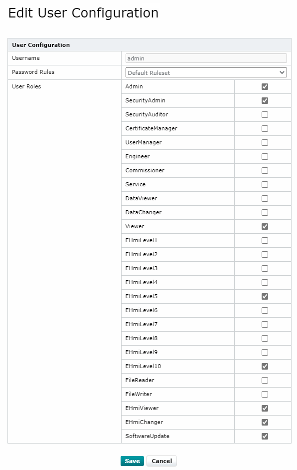 Edit user configuration dialog