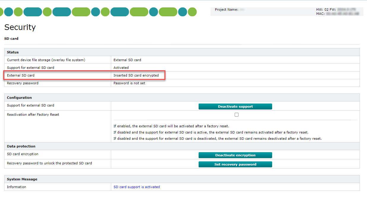 SD card encryption status visible